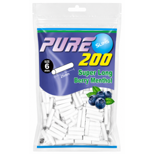PURE 6MM*25MM蓝莓味（200粒） (Pure Slims Super Long Berry Menthol Filter 6*25mm 200pcs)