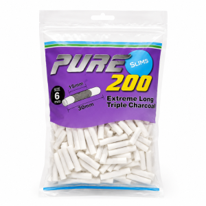 PURE 6MM*30MM活性炭(200粒） (Pure Slim Extreme Long Triple Charcoal Slims Filter 6*30mm 200pcs)